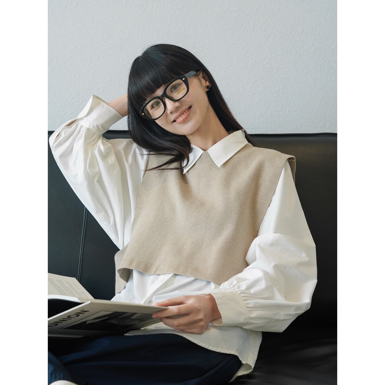 Lufu principios de otoño nuevo japonés de moda punto chaleco suelto cómodo apilado cintura Alta Chaleco casual chaleco para las mujeres image 4