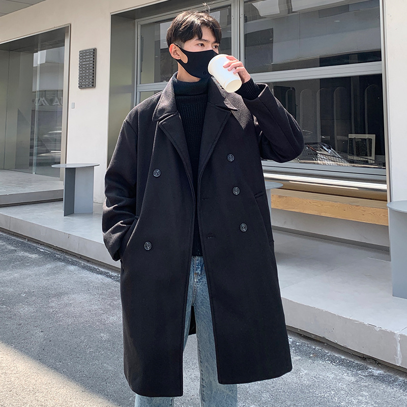 秋冬毛呢中长款大衣男休闲潮牌英伦风百搭学生青少年潮流西装外套