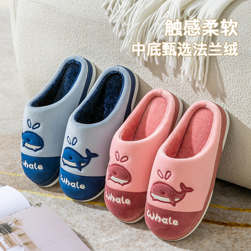 2023 New embroidered cartoon cotton slippers autumn and winter plush thickened couple home large size cotton slippers wholesale