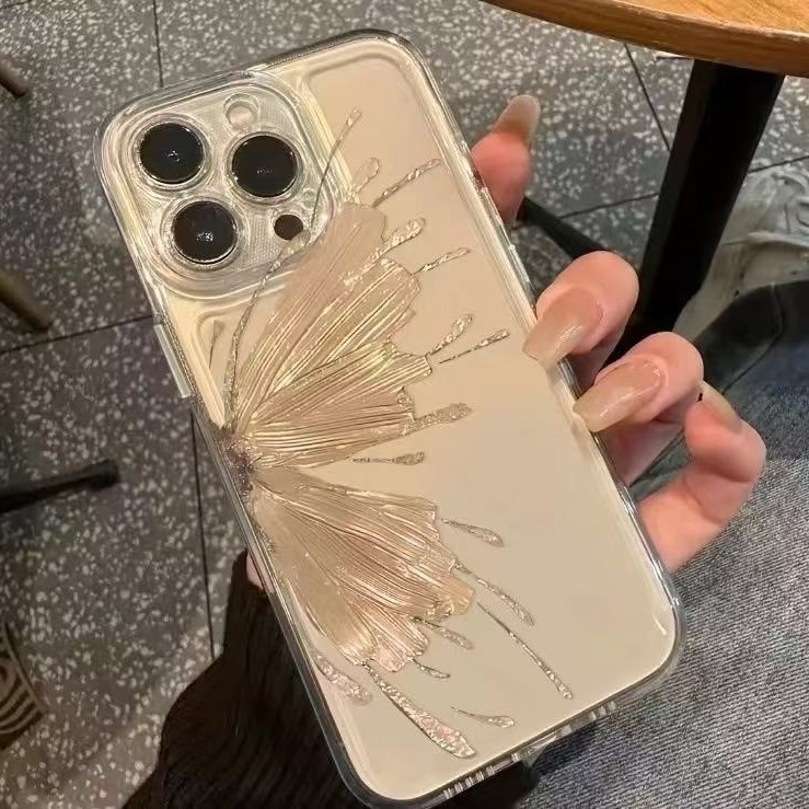 Golden Butterfly para iPhone 16pro funda para teléfono móvil Apple 15 anti-caída 14 Japón y Corea del Sur 13promax nuevo 12pro