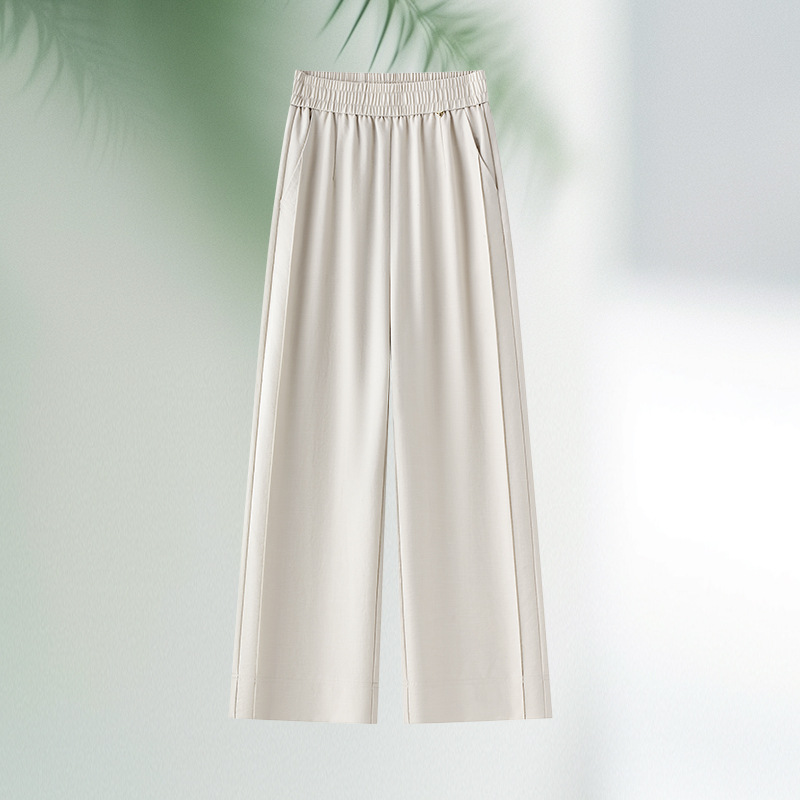 Pantalones anchos de cintura alta de algodón y lino para mujer estilo fino de verano 2025 nuevos pantalones casuales drapeados sueltos y delgados pantalones rectos de nueve puntos