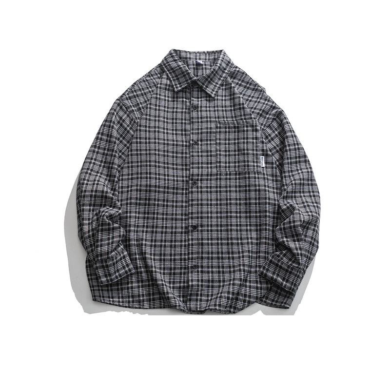 Street Plaid Contrasting Long Sleeved Shirt For Men And Women, Retro Loose Style Couple Casual Jacket_viptrois.com
