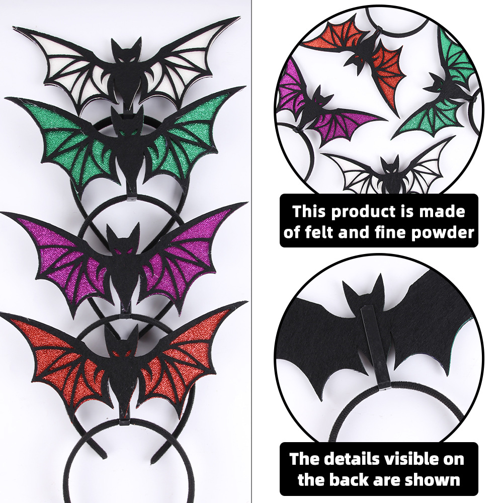 Amazon Halloween murciélago personalidad extraña ala polvo brillante cabeza bandero fantasma fiesta de maquillaje decoración perno de cabeza