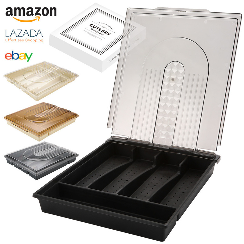 Cross-border household knife, fork and spoon with lid dustproof storage box kitchen drawer partition tableware suit factory wholesale Cross-border household knife, fork and spoon with lid dustproof storage box kitchen drawer partition tableware suit factory wholesale