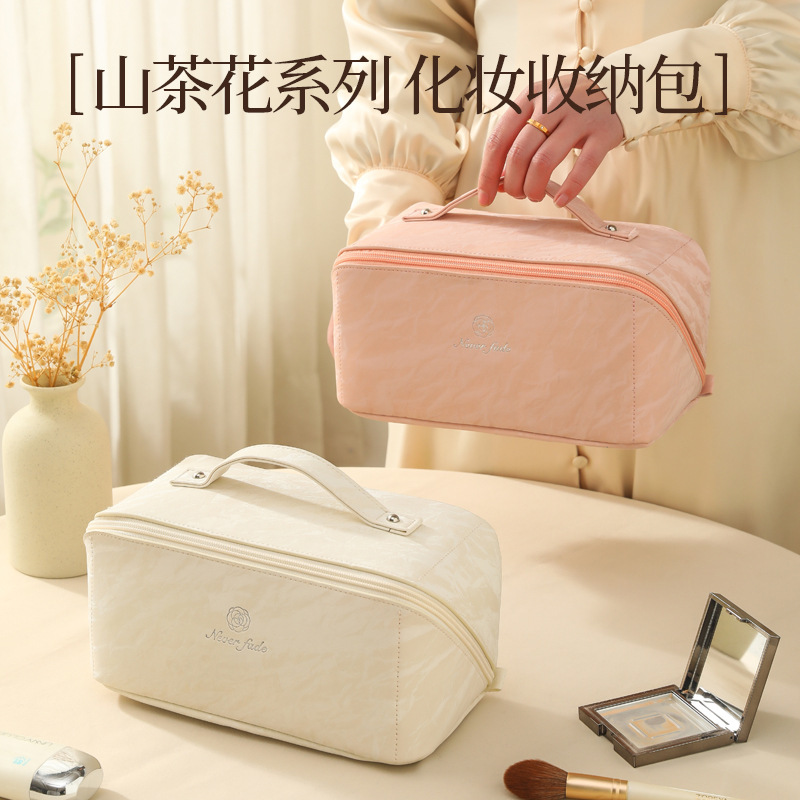 Bolsa de almohada de órgano de cuero PU bolsas de maquillaje rojas multicapa bolsas de lavado bolsas portátiles de viaje