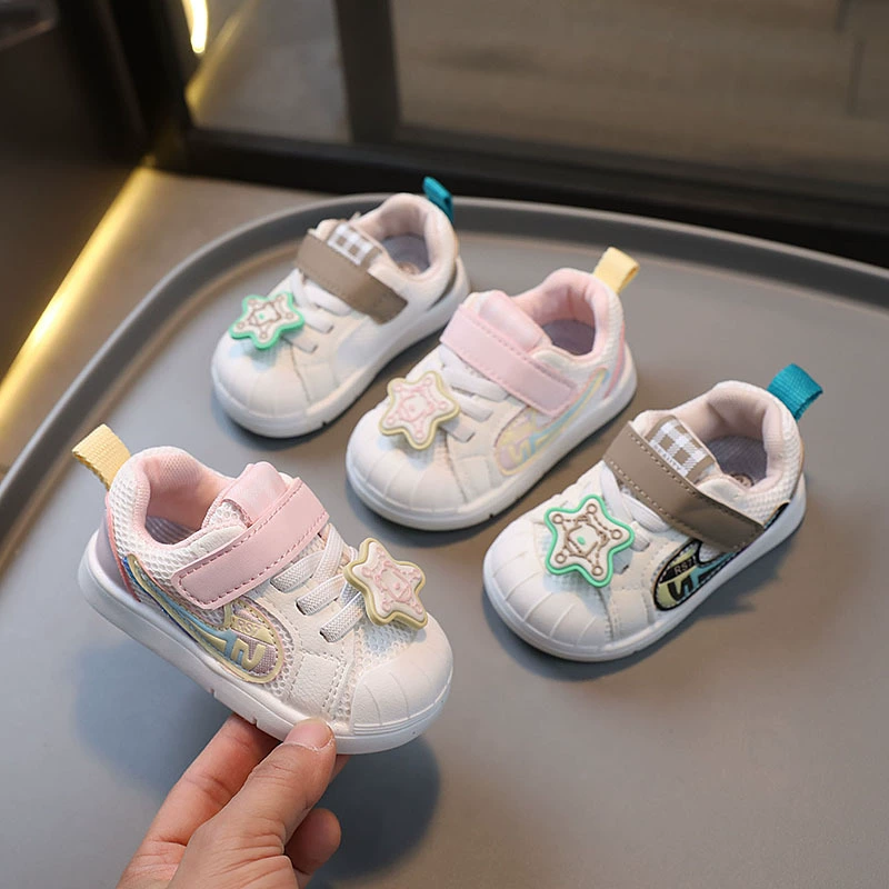 Цельная обувь для маленьких девочек с доставкой, весна 2024 года, новая обувь с двойной сеткой От 1 до 2 лет обувь для мальчиков с мягкой нижней доской