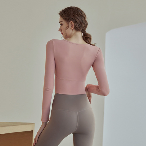 Yoga clothes for women with chest pads for autumn and winter  new running fitness clothes tops tight-fitting professional sports long-sleeved suits