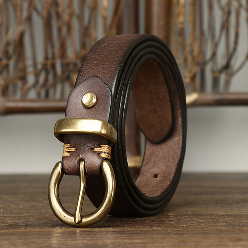 New retro pleated Korean style fashion versatile women's belt women's copper buckle genuine leather cowhide jeans belt women's style