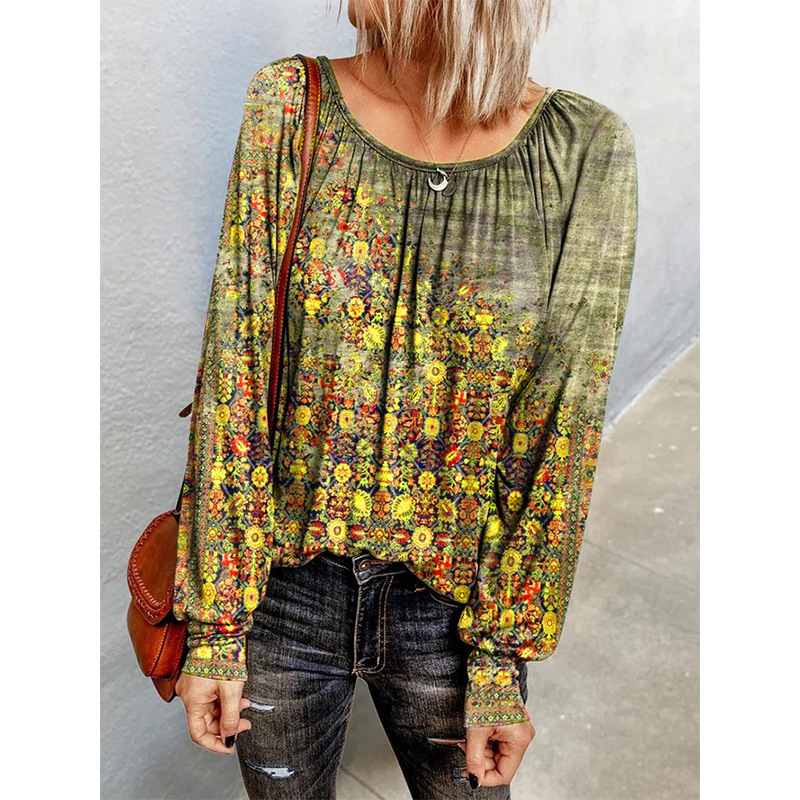 floral long-sleeved T-shirt Nihaostyles wholesale clothing vendor NSLZ72618