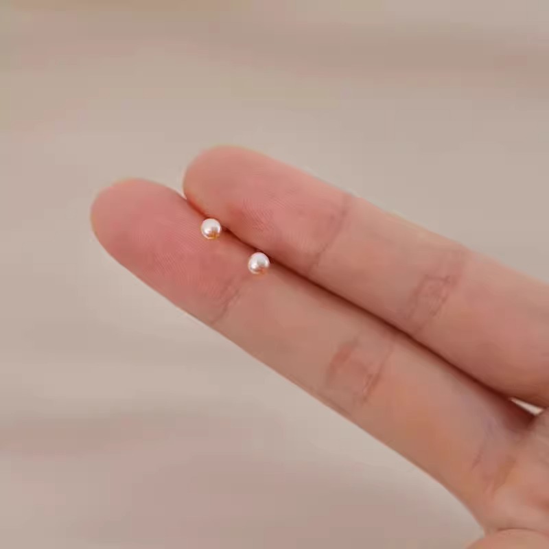 S999 스털링 실버 바늘 담수 진주 여성용 귀걸이 [옐로우 3mm]