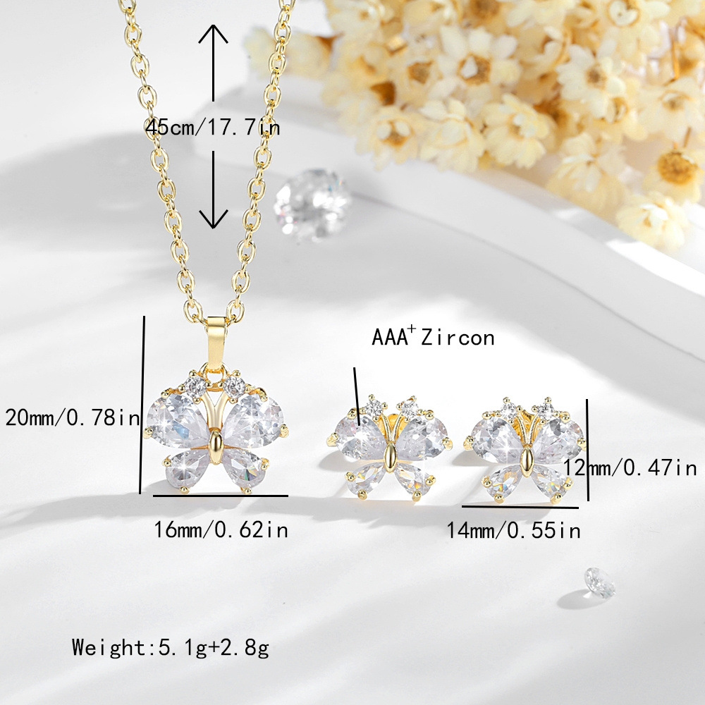 Joyas transfronterizas conjuntos de mariposa zircon pendientes colgante cobre 14K oro en forma de O collar pendientes accesorios al por mayor