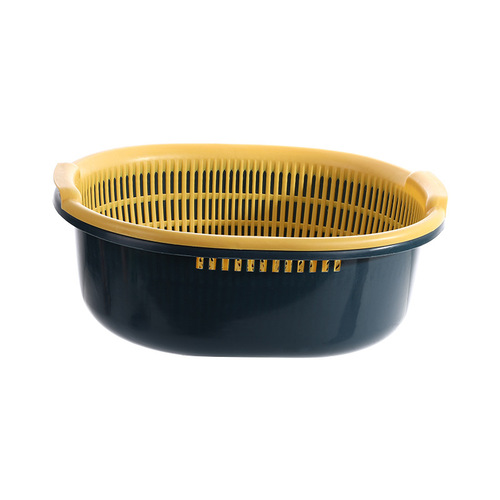 Factory Store Large Double Layer Drain Basket Kitchen Vegetable Basket Fruit Drain Storage Basket Multifunctional Printed Gift