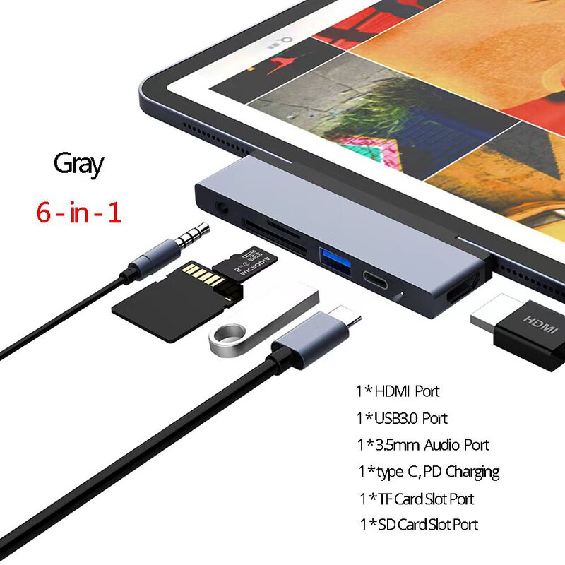 Cross-border six-in-one docking station type-c converter for ipad pro converter usb3.0 Hub
