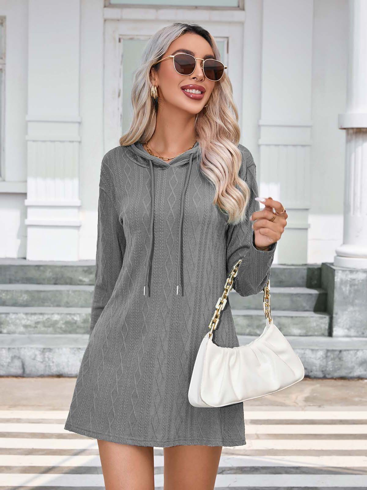 Women Clothing Autumn Winter Knitting Hooded Long Sleeve Dress