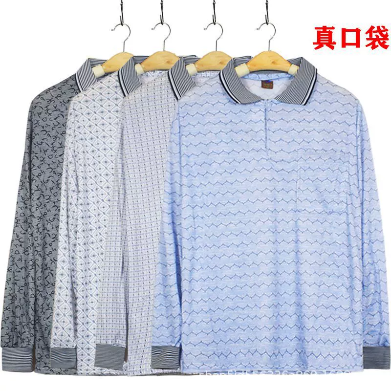 Летняя мужская футболка среднего возраста, рубашка-поло с длинными рукавами для папы, рубашка большого размера, свободный тонкий топ с лацканами