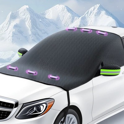 Car snow shield magnetic front shield sunscreen heat insulation sunshade thickened Oxford cloth waterproof winter car snow shield (Car snow shield) - green-reflective-strips