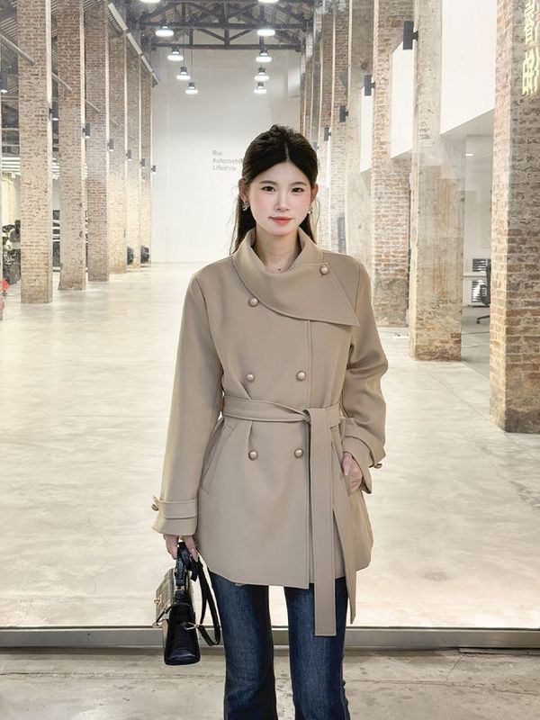 法式气质名媛风围脖设计黑色风衣外套女秋季高级感宽松英伦风大衣|undefined