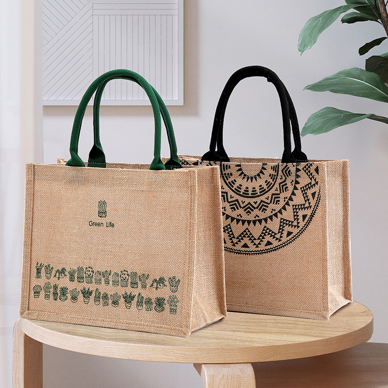 En stock bolso de lino No impreso mismo estilo bolso de compras al por mayor artístico DIY Bolsa De yute de lino logotipo impreso