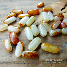 天然新疆和田玉白玉籽料黄皮桶珠散珠diy半成品手工编织手链项链