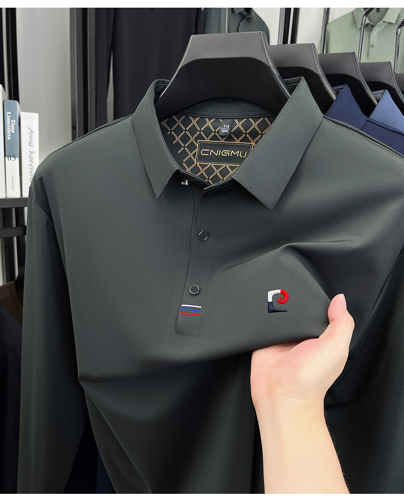 Áo polo nam dài tay cổ bẻ phong cách trung niên — Màu xanh da trời chi tiết 16