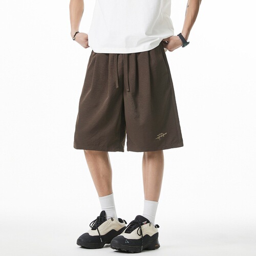 Pleated micro-pleated retro casual shorts summer loose American letter embroidery trendy brand sports five-point pants q