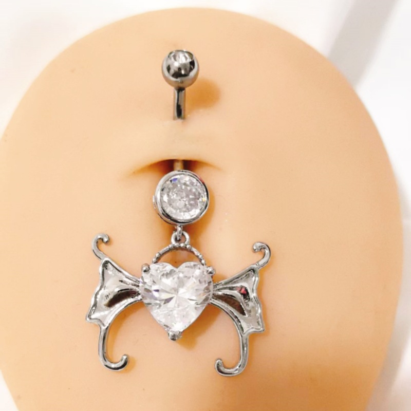 Heart-Shaped Zircon Wings Navel Ring Gold Belly Button Piercing Jewelry Wholesale detail image 9