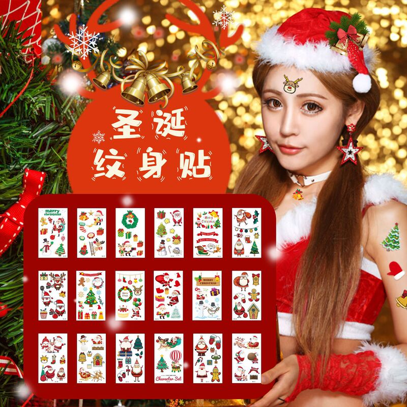 Cross-border new cartoon Christmas tattoo stickers children's holiday party atmosphere face stickers temporary tattoo stickers wholesale Cross-border new cartoon Christmas tattoo stickers children's holiday party atmosphere face stickers temporary tattoo stickers wholesale