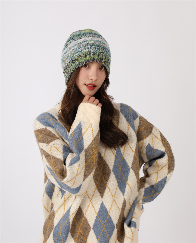 Dopamina Arcobaleno Colore Fatto a Mano per Bambini 2023 Nuovo Autunno/Inverno Lavorato a Maglia Baotou Caldo Freddo Cappello Set_voghion.com