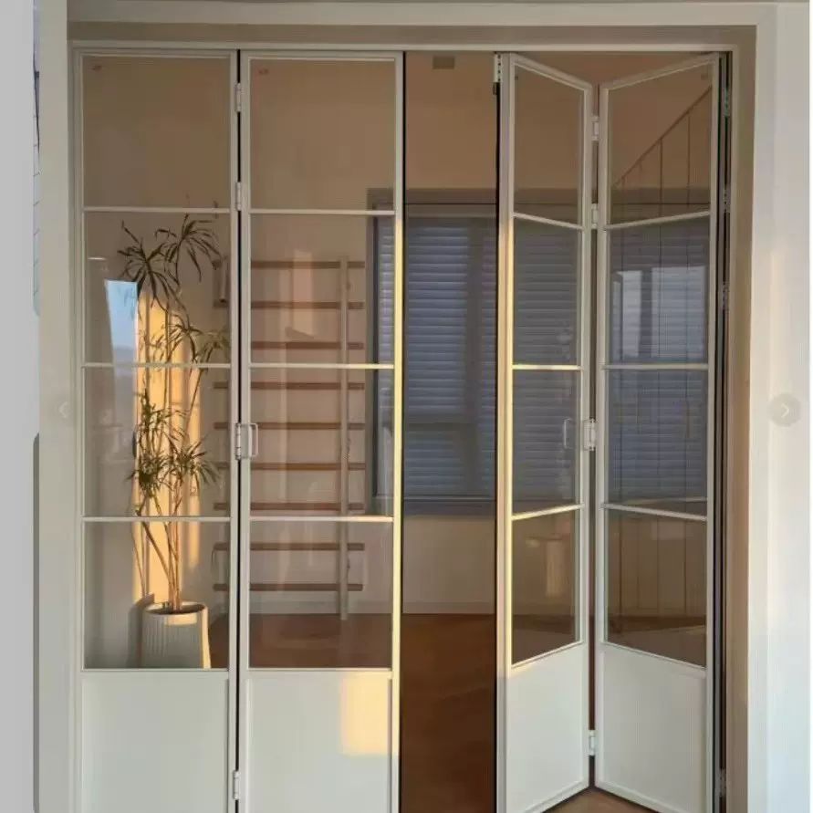 铝合金法式复古折叠门无地轨浴室厨房推拉门水晶玻璃隔断卫生间门