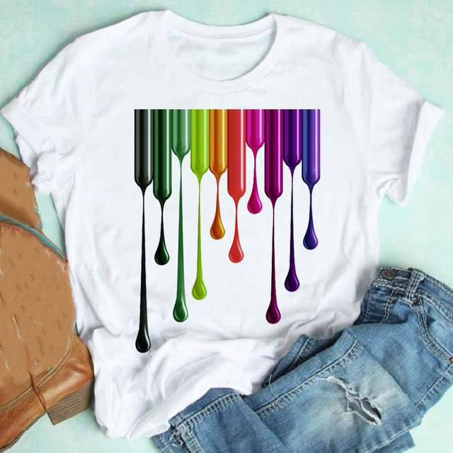 ins nail polish printed T-shirt short sleeve women's foreign trade cross-border wish/ebay Amazon independent station AliExpress ins nail polish printed T-shirt short sleeve women's foreign trade cross-border wish/ebay Amazon independent station AliExpress