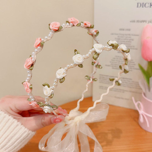 Pearl Flower Satin Headband for Adults and Children - New Style, Versatile Outdoor Accessory for Girls, Ethereal and Forest System, Sweet Hairband