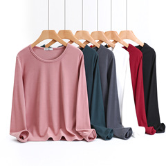 Ladies' Autumn/Winter Fleece Collarless Blouse Border T-shirt Plus Size Thick Fleece Warm Base Shirt for Women