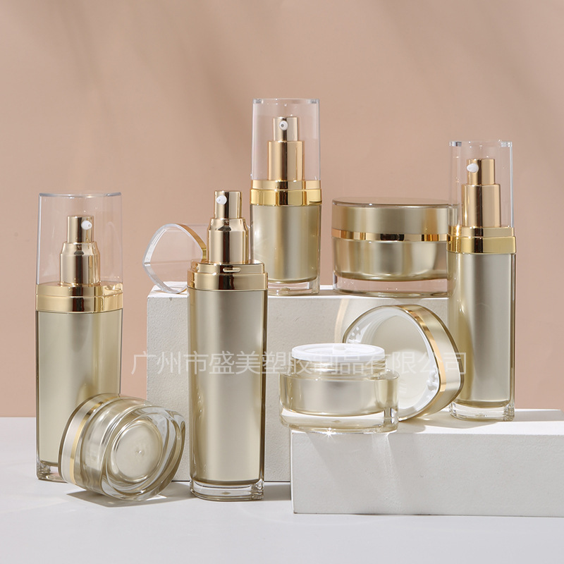 摩卡金化妆品瓶套装亚克力棱形四方瓶鸡嘴120ml乳液喷瓶50g膏霜瓶