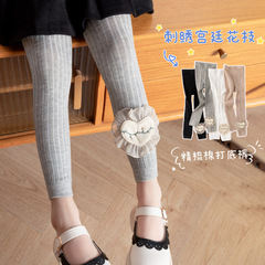 Girls' Leggings Spring and Autumn Children's Hose with Chinese Embroidery Court Flower Branch Baby Knee-High Socks Wholesale