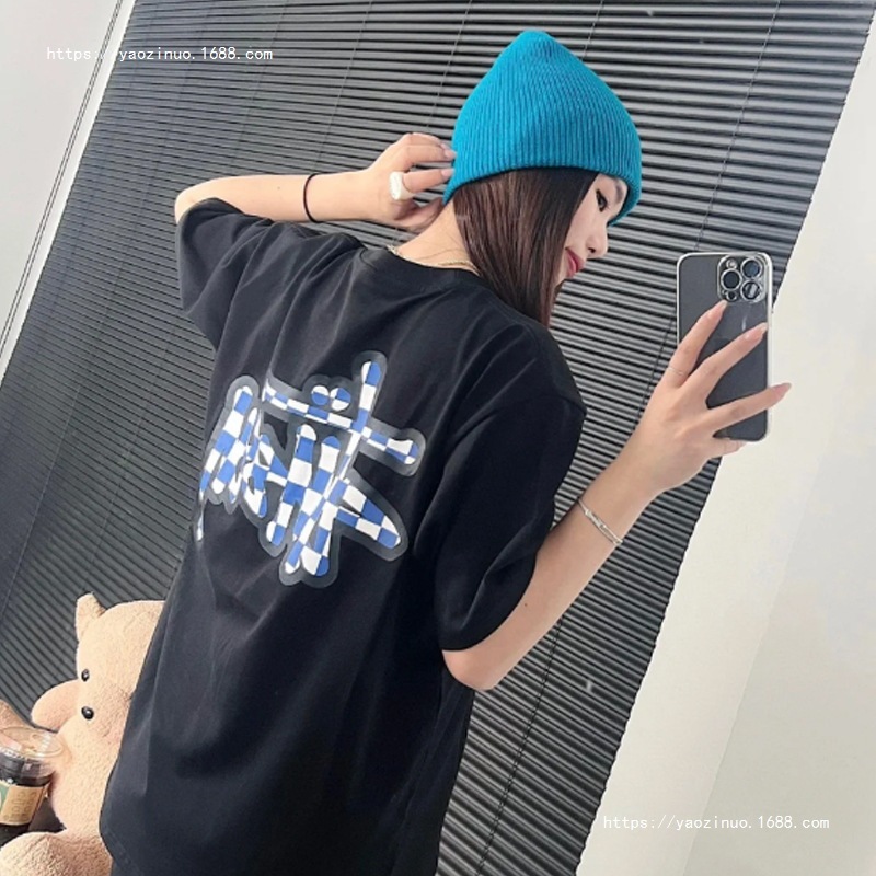 stussy ステューシー コントラストチェック柄プリント 半袖 夏新作 トレンド ブランド 男女同型 半袖 Tシャツ|undefined