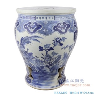 Antique Blue and White Ceramic Stool Jingdezhen Hand-painted Flower and Bird Cut Out Drum Stool Chinese Style Home Courtyard Cool Pier Ornaments