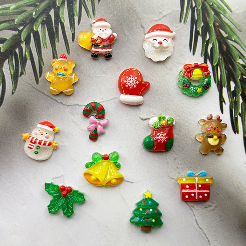 Cross-border Explosions Christmas Series Cartoon Resin Nail Art Ornaments Cute Santa Claus DIY Hairpin Nail Art Decoration