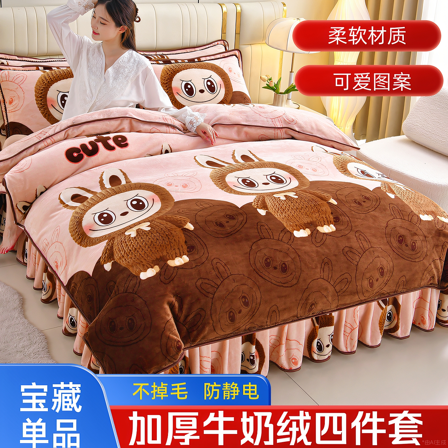 冬季加厚保暖牛奶绒四件套被套珊瑚绒双面绒学生宿舍单双人三件套