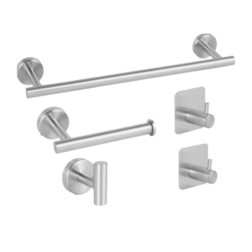 Stainless steel five-piece bathroom towel bar towel rack toilet paper rack toilet toilet pierce-free hook clothes
