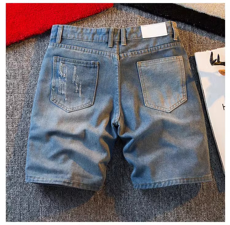 Men's Slim Fit Denim Shorts Casual European Style Summer Color Block Five Point Cargo Shorts_mkmklike.com