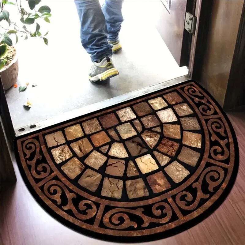 American-Style Retro Semi-Circular Floor Mat with Plant and Floral Designs, Durable and Stain-Resistant Entrance Door Mat for the Foyer, Cross-Border American-Style Retro Semi-Circular Floor Mat with Plant and Floral Designs, Durable and Stain-Resistant Entrance Door Mat for the Foyer, Cross-Border