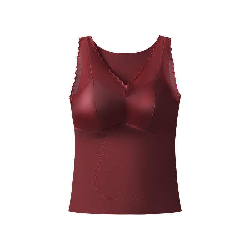 Otoño y invierno satén seda parche chaleco caliente de cuello en V para mujeres con cojín de pecho en una camiseta de estómago cerrada camiseta superior