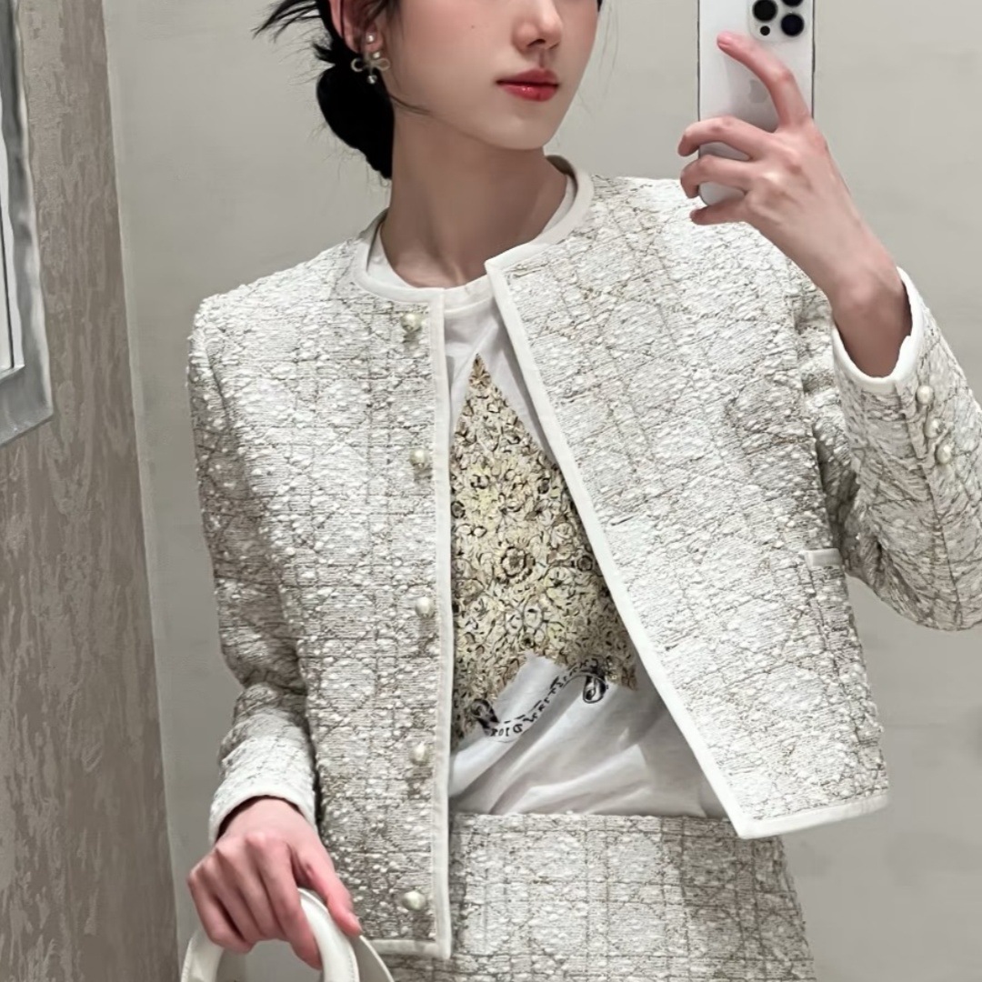 Shenzhen Nanyou D Brand High-End New Tweed Woven Socialite Style Long-Sleeve Women's Round Neck Cardigan Top
