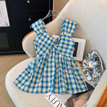 跨境外贸女装新款田园风休闲格子上衣辣妹性感裹胸修身背心小吊带