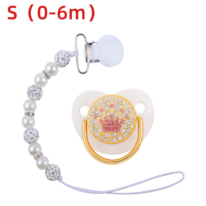 Nuevo bebé suministros corona patrón chupete bebé creativo perla chupete cadena anti-caída traje de cadena