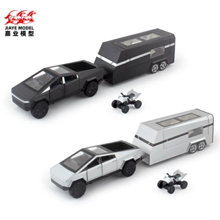 盒装 嘉业1:36 特斯啦皮卡仿真合金房车模型回力声光露营玩具车