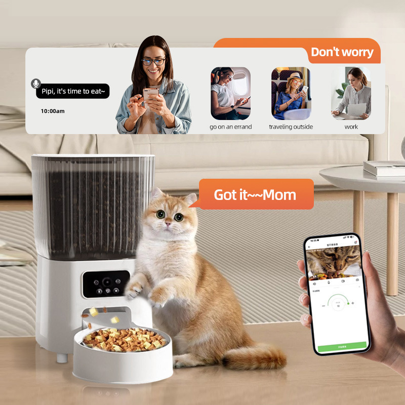 alimentador inteligente para mascotas, monitoreo remoto de gran capacidad y tiempo cuantitativo con cámara para alimentar automáticamente al gato