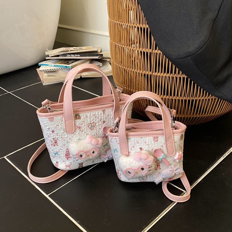 Children's Bags, Fashionable and Cute Cat Crossbody Bags, 2026 Summer New Style Girls' Korean Style Floral Hand-Held Bucket Bag