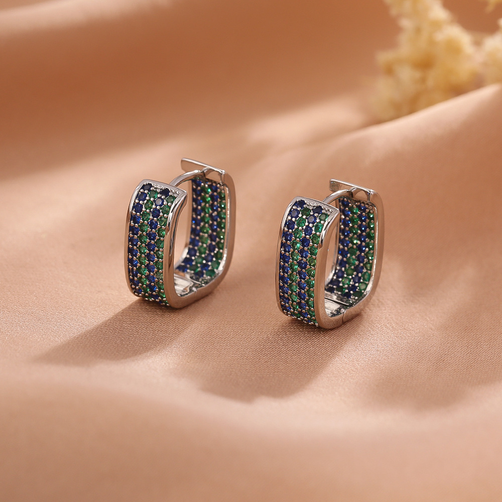 Silver color geometric micropaved zirconia (S925 sterling silver needle)
