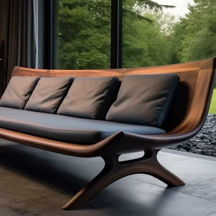 ✅ New Chinese-Style North American Black Walnut Solid Wood Sofa 2025 New Model Light Luxury Living Room Solid Wood Sofa Straight-Row Sofa